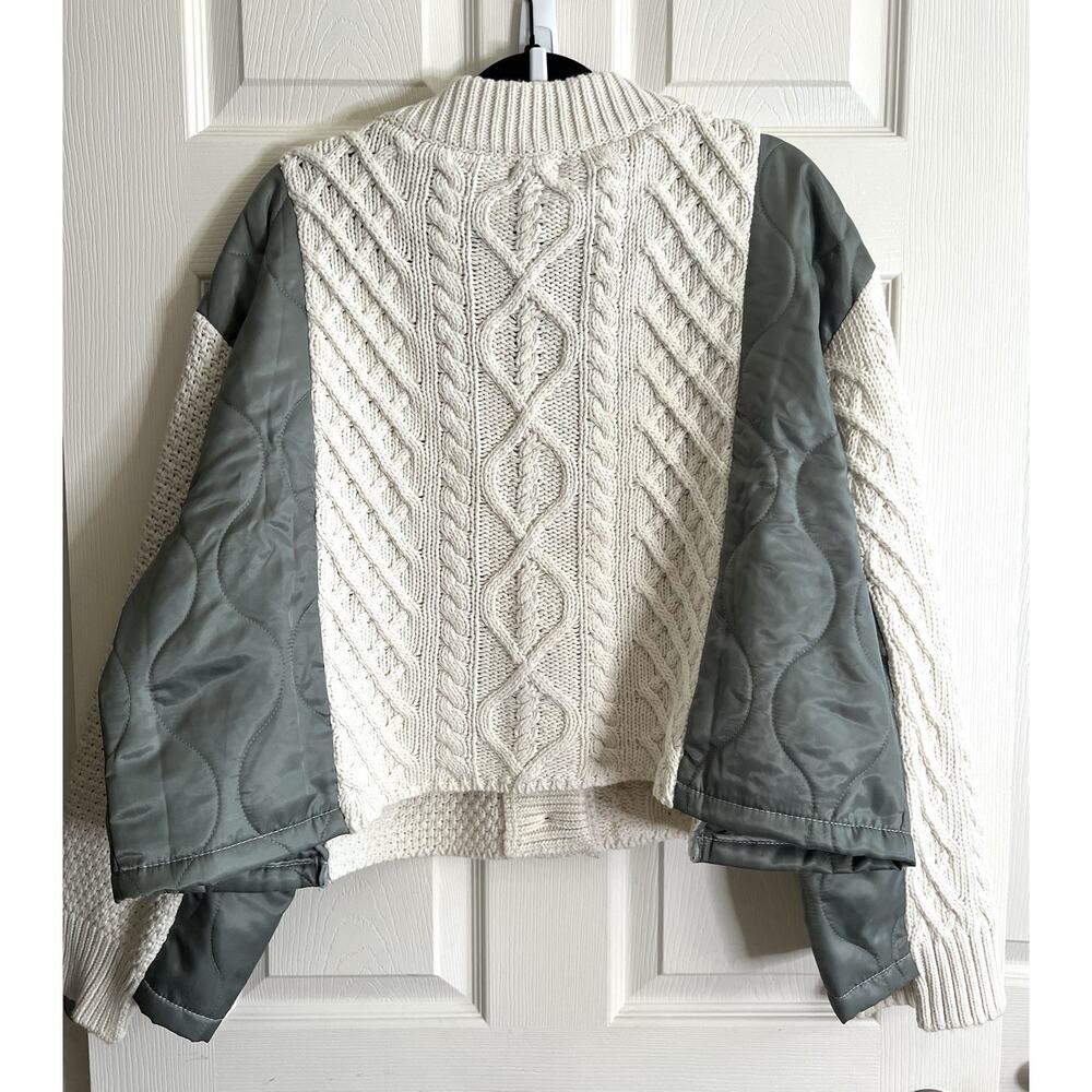POL Naomi Cable Knit Mixed Media Boxy Grandpa Cardigan Jacket Sz M NWT - Picture 7 of 15
